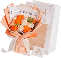 Arranjo floral romântico com flores preservadas que dura de 2 a 3 anos. Rosa eterna para o Dia dos Namorados, Dia Mães, da Avó, Namorada, Laranja