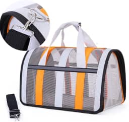 Bolsa de transporte para animais de estimação, caixa de transporte para cães e gatos, caixa de transporte dobrável para animais de estimação, bolsa para viagens de avião(46 x 29 x 26 cm, cor laranja)