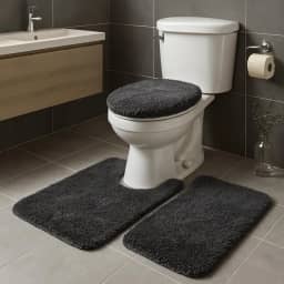Jogo De Tapete Para Banheiro 3 Peças Antiderrapante Algodão (Cinza - Escuro)