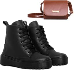 Kit Coturno Bota Feminino Ariah Cano Curto Original Conforto + bolsa