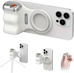 Alça magnética para câmera de celular, suporte de fotografia de selfie para smartphone com botão de obturador sem fio para iPhone 16, 15, 14, 13, 12, Pro, Max, Android, vlog, vídeo, fotografia (branca