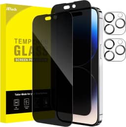 JETech Película de Vidro Temperado Cobertura Total de Privacidade para iPhone 14 Pro Max 6,7 Polegadas com Protetor Lente Câmera, Protetor de Tela Anti-Espião, 2 Pacotes Cada