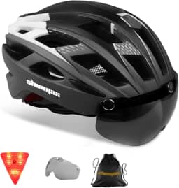 Shinmax Capacete de bicicleta, capacete de bicicleta CPSC/CPC para adultos, homens e mulheres, com óculos magnéticos e luz traseira de LED, capacete de ciclismo ajustável SM-T69