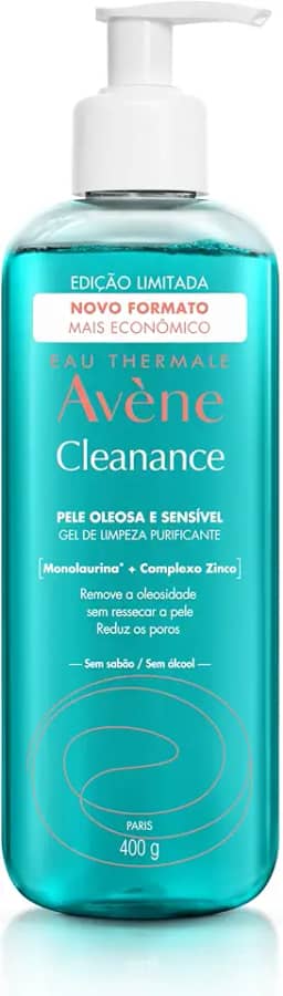 Avène Cleanance Gel de Limpeza Facial, Gel Facial Purificante com Monolaurina™, Zinco e Água Termal Avène, Controla Oleosidade, Desobstrui Poros, Reduz Cravos em 82% e Acalma Peles Sensíveis, 400g