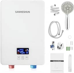 Aquecedor De Água Elétrico Sem Tanque, 6000 W, 220 V, Instantâneo Com Chuveiro Mão E Conjunto Mangueira, Tela Sensível Ao Toque Led, Interruptor Temperatura Ajustável Para Banheiro Cozinha