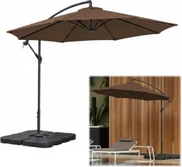 Kit Ombrelone Lateral Suspenso 3m Kauai + Base 60 Litros Quadrada Piscina Jardim