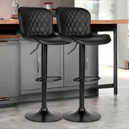 Kit 02 Banquetas Cozinha Americana Bar Balcão Giratória Alta Couro Sintetico Escosto Costura Diamantada (Preto)