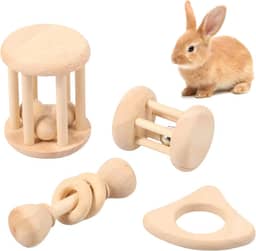 4 peças de brinquedo para mastigar coelhos, brinquedos de moer dentes de porquinhos-da-índia, bola molar para cuidados com os dentes, hamsters seguros para mastigar, brinquedo de coelho de
