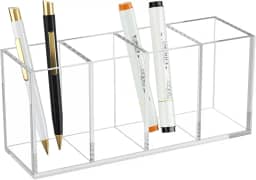 HIIMIEI Suporte de caneta de acrílico, acessórios de mesa, copo de lápis para caneta marcador de régua, organizadores de maquiagem de acrílico transparente para pincel de maquiagem, esmalte de unha, pinça, olho preto, delineador (8,9 x 3,9 x 3,9, 4 cubos)