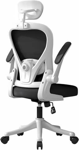 Cadeira de Escritório Ergonômica, Equipado com Suporte Lombar Ajustável, Tela Respirável e Apoio de Cabeça Ajustável, Ideal para Longos Períodos de Trabalho Sentado (Branco e Preto)