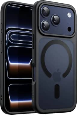 JETech Capa Magnética para iPhone 17 Pro Max 6,9 Polegadas Compatível com MagSafe, Case de Telefone Traseira Fosca Translúcida, Fina e Minimalista À Prova de Choque (Preto)