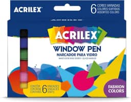 Kit Marcadores para Vidro Acrilex Window Pen 6 Cores – Canetas Para Vidro, Espelho, Janelas e Superfícies Lisas com Tinta à Base de Água Removível