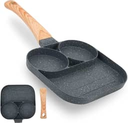 Frigideira Antiaderente Multifuncional 3 em 1 com Cabo de Madeira – Panela em Liga de Alumínio para Grelhar, Fritar e Cozinhar – Compatível com Fogões a Gás, Elétricos e Indução