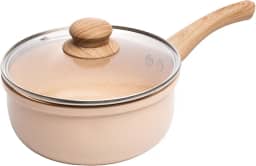 LYOR - Panela de Indução em Alumínio com Revestimento Cerâmico e Tampa de Vidro Bege 18cm - 1,8L