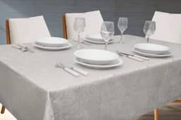 Toalha Para Mesa Com 6L Lugares Retangular 2,00m Tecido Em Jacquard Para Sala Jantar | Admirare (6L Lugares, Silver)