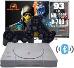 Console Retrô PSX com 93 mil jogos + 2 Controles diversos Games e Jogos + 700 Jogos PS1 (Cinza, Controles sem fio)