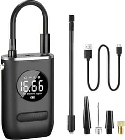 Calibrador Portátil Digital Recarregável 4000 mAh Mini Bomba De Ar Compressor 150 PSI Com Lanterna LED para Encher Pneus de Carro, Moto, Bike, Bicicleta, Bola e Piscina Inflável Linha Premium