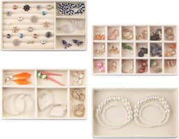 Kit 4 Bandejas Para Jóias Bijuterias Organizadores de Gavetas Divisorias Veludo (Bege)