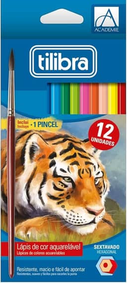 Tilibra - Lápis de Cor Sextavado Aquarelável + Pincel, Académie, 12 Cores