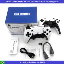 Game Stick M15 Pro 4K, Console Retrô Multissistema, Branco e Preto, Controles Sem Fio 2.4GHz, 20.000 Jogos, Saída HDMI 4K, Cartão 64GB