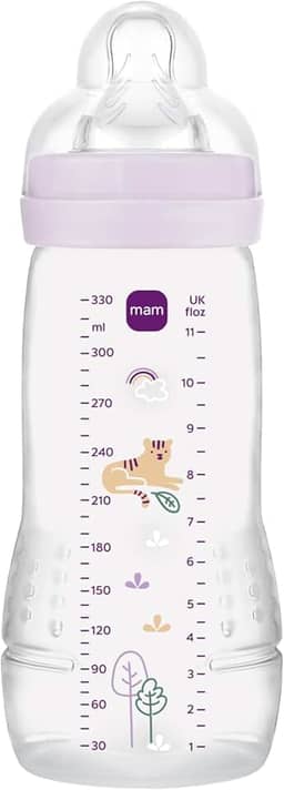MAM Baby 1 Mamadeira Easy Active 330ml Com Formato Ergonômico e Fácil de Segurar para Crianças 4+ Meses com Bico de Silicone Skinsoft, Rosa