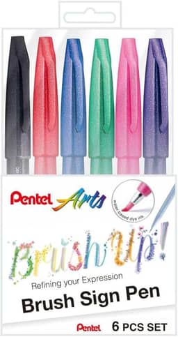 Pentel Kit Caneta Pincel Brush Sign Pen 06 Cores Tradicionais KITBRUSH-6T