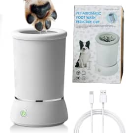 Winb Limpador e massageador elétrico de patas de cachorro, copo de lavagem portátil recarregável por USB, máquina automática de limpeza de pés para cães pequenos a médios (branco)