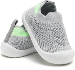 Tênis Sapatinho Meia Infantil Antiderrapante para Primeiros Passos, Bebê 0-36 Meses, Malha Flexível, Ultra Leve 28g, Unissex, Cinza, Azul, Rosa ou Amarelo