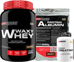 Kit Waxy Whey 900g Chocolate + Albumina Chocolate 500g + Power Creatina 100g - Bodybuilders