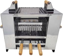 Churrasqueira Ecológica Sem Fumaça Apartamento Grande 3 Andares Em Aço Inox Com 2 Grelhas 3 Espetos para Bancada Embutir