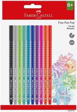 Caneta Ponta Fina, Fine Pen PoP, Faber-Castell,SM/FPP10, cartela com 10 unidades