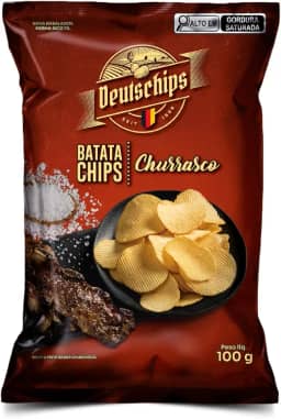 Salgadinho Batata Chips Churrasco Deutschips 100G, Batata Frita Ondulada Sabor Churrasco, Vermelho