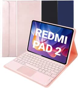 Capa Redmi Pad 2 / SE 11'' Com Teclado – Smart Case Teclado ABNT2 com Touchpad, Conexão Bluetooth, Capa Magnética Suporte, Couro PU (Rosa, Redmi Pad 2)