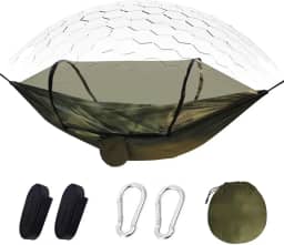 Rede de Camping com Mosquiteiro,240 * 160cm Material 210T Bom giro, Suporte 250kg,Portátil Dobrável Rede de Árvore Acampamento (Corda+Mosquetão),Montagem Rápida,para Praia,Jardim e Aventuras Outdoor.