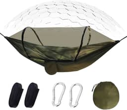 Rede de Camping com Mosquiteiro,240 * 160cm Material 210T Bom giro, Suporte 250kg,Portátil Dobrável Rede de Árvore Acampamento (Corda+Mosquetão),Montagem Rápida,para Praia,Jardim e Aventuras Outdoor.