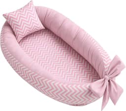 Ninho redutor de berço bebê percal 100% algodão + Almofada Anatomica Estampada Unissex (Chevron Rosa)