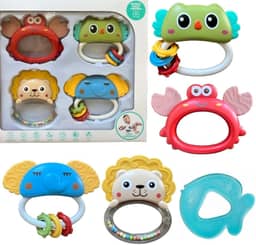 Kit Mordedor Chocalho Bebê Menino Menina 6 meses Mordedor Com Água Alivia Gengiva Brinquedo Educativo Bebê (Menino)