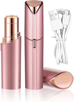 Batom Depilador Elétrico Recarregável Facial USB – Removedor De Pelos Portátil Para Rosto Buço E Sobrancelhas (Rosa)