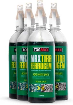 Kit 4 Unidades Max Tira Ferrugem 500ml Removedor de Ferrugem de Ferro Metais em Geral Portão Corrente Pregos Parafusos