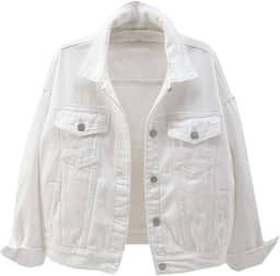 Jaqueta Jeans Feminina Boyfriend Manga Longa Solta Moda Casaco de Transição Primavera Outono com Botão