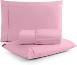 Jogo de Lençol Casal 3 Peças Micropercal 400 Fios com Ponto Palito | Toque Acetinado de Hotel, Não Amassa, Anti Bolinha - Cor Rosé