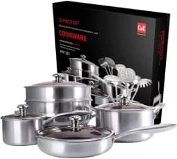 Jogo de Panela em Aço Inox com Revestimento Cerâmico 15pcs