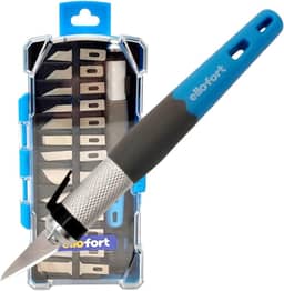 Estilete De Precisão Tipo Bisturi Para Aero Modelismo Artesanato Papelaria Cabo Emborrachado 15 Peças 13 Lâminas Com Estojo Tira Rebarba Uso Profissional Ellofort