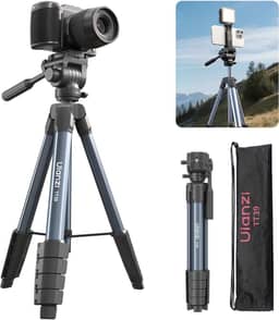 ULANZI TT39 Tripé de viagem com cabeça fluida, suporte leve para câmera DSLR e celular, suporte compacto de 61 polegadas com clipe para celular para vlogs ao ar livre e filmagens em movimento