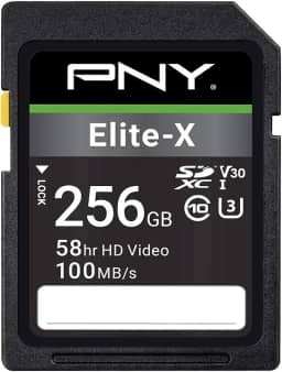 PNY Cartão de memória flash Elite-X Classe 10 U3 V30 SDXC de 256 GB - 100 MB/s, Classe 10, U3, V30, 4K UHD, Full HD, UHS-I, tamanho completo SD