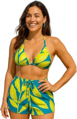 Conjunto Triquini Feminino 3 Peças Biquíni Completo e Shorts Saída de Praia | Moda Praia Estampada