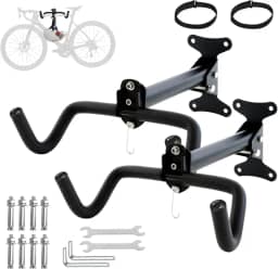 Kit 2 Suporte de montagem na parede, Rack de armazenamento interno horizontal com ganchos, Adequado para bicicletas de estrada, montanha e híbridas