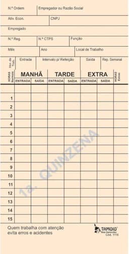 Cartao De Ponto Palha Diponto C/Cnpj Pacote Com 100-85877