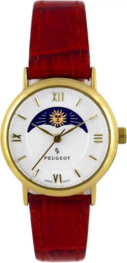 Rel gio anal gico feminino banhado a sol com fase da lua 14 K com pulseira de couro