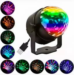 Globo de Luz LED RGB Giratório, Projeção Multicolorida, USB, Portátil, Ideal para Festas e Eventos